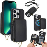 AwQuer 2 in 1 Crossbody Zipper Wallet Leather Back Phone Case, For iPhone 14 Plus, For iPhone 14 / 13, For iPhone 14 Pro, For iPhone 14 Pro Max, For iPhone 13 Pro Max, For iPhone 13 Pro