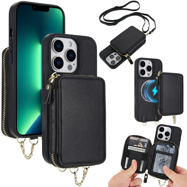 AwQuer 2 in 1 Crossbody Zipper Wallet Leather Back Phone Case, For iPhone 14 Plus, For iPhone 14 / 13, For iPhone 14 Pro, For iPhone 14 Pro Max, For iPhone 13 Pro Max, For iPhone 13 Pro