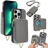 AwQuer 2 in 1 Crossbody Zipper Wallet Leather Back Phone Case, For iPhone 14 Plus, For iPhone 14 / 13, For iPhone 14 Pro, For iPhone 14 Pro Max, For iPhone 13 Pro Max, For iPhone 13 Pro
