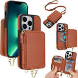 AwQuer 2 in 1 Crossbody Zipper Wallet Leather Back Phone Case, For iPhone 14 Plus, For iPhone 14 / 13, For iPhone 14 Pro, For iPhone 14 Pro Max, For iPhone 13 Pro Max, For iPhone 13 Pro