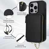 AwQuer 2 in 1 Crossbody Zipper Wallet Leather Back Phone Case, For iPhone 12 / 12 Pro, For iPhone 12 Pro Max