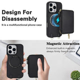 AwQuer 2 in 1 Crossbody Zipper Wallet Leather Back Phone Case, For iPhone 12 / 12 Pro, For iPhone 12 Pro Max