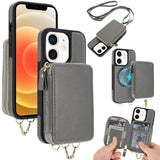 AwQuer 2 in 1 Crossbody Zipper Wallet Leather Back Phone Case, For iPhone 12 / 12 Pro, For iPhone 12 Pro Max