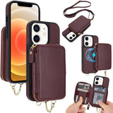AwQuer 2 in 1 Crossbody Zipper Wallet Leather Back Phone Case, For iPhone 12 / 12 Pro, For iPhone 12 Pro Max