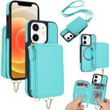 AwQuer 2 in 1 Crossbody Zipper Wallet Leather Back Phone Case, For iPhone 12 / 12 Pro, For iPhone 12 Pro Max