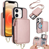 AwQuer 2 in 1 Crossbody Zipper Wallet Leather Back Phone Case, For iPhone 12 / 12 Pro, For iPhone 12 Pro Max