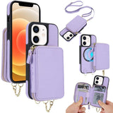 AwQuer 2 in 1 Crossbody Zipper Wallet Leather Back Phone Case, For iPhone 12 / 12 Pro, For iPhone 12 Pro Max