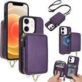 AwQuer 2 in 1 Crossbody Zipper Wallet Leather Back Phone Case, For iPhone 12 / 12 Pro, For iPhone 12 Pro Max