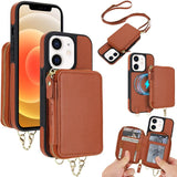 AwQuer 2 in 1 Crossbody Zipper Wallet Leather Back Phone Case, For iPhone 12 / 12 Pro, For iPhone 12 Pro Max