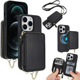 AwQuer 2 in 1 Crossbody Zipper Wallet Leather Back Phone Case, For iPhone 12 / 12 Pro, For iPhone 12 Pro Max