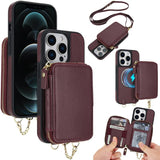 AwQuer 2 in 1 Crossbody Zipper Wallet Leather Back Phone Case, For iPhone 12 / 12 Pro, For iPhone 12 Pro Max