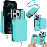 AwQuer 2 in 1 Crossbody Zipper Wallet Leather Back Phone Case, For iPhone 12 / 12 Pro, For iPhone 12 Pro Max