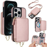 AwQuer 2 in 1 Crossbody Zipper Wallet Leather Back Phone Case, For iPhone 12 / 12 Pro, For iPhone 12 Pro Max