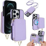 AwQuer 2 in 1 Crossbody Zipper Wallet Leather Back Phone Case, For iPhone 12 / 12 Pro, For iPhone 12 Pro Max
