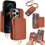 AwQuer 2 in 1 Crossbody Zipper Wallet Leather Back Phone Case, For iPhone 12 / 12 Pro, For iPhone 12 Pro Max