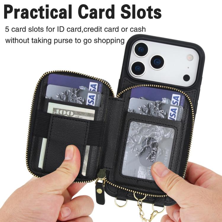 AwQuer 2 in 1 Crossbody Zipper Wallet Leather Back Phone Case, For iPhone 17 Pro Max, For iPhone 17 Pro, For iPhone 17, For iPhone Air, For iPhone 16 Pro Max, For iPhone 16 Pro