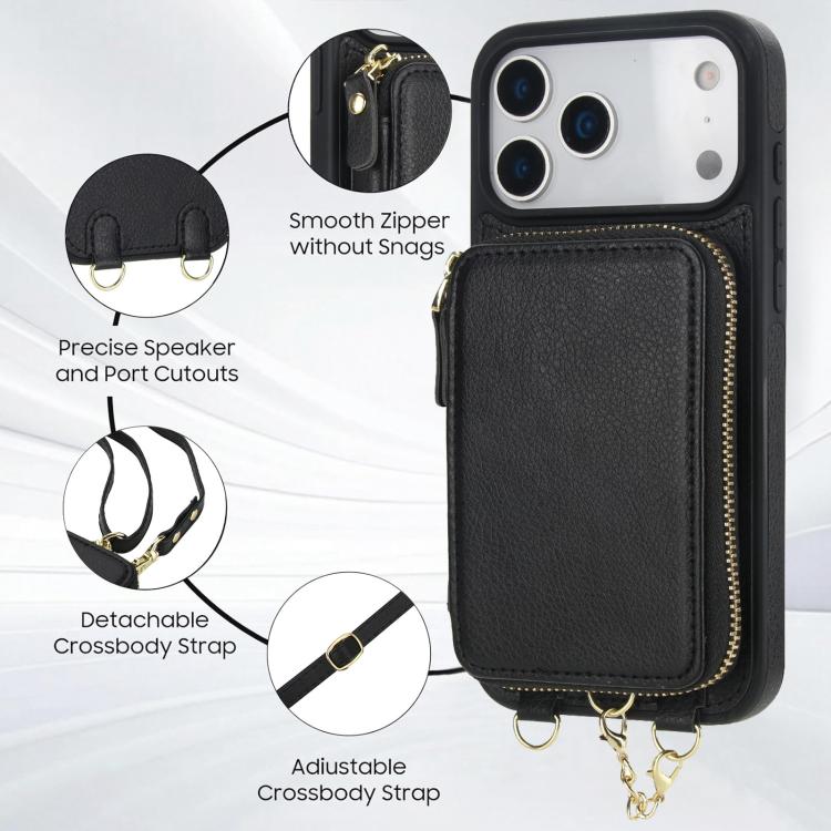 AwQuer 2 in 1 Crossbody Zipper Wallet Leather Back Phone Case, For iPhone 17 Pro Max, For iPhone 17 Pro, For iPhone 17, For iPhone Air, For iPhone 16 Pro Max, For iPhone 16 Pro