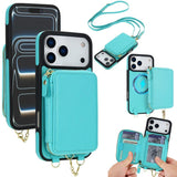 AwQuer 2 in 1 Crossbody Zipper Wallet Leather Back Phone Case, For iPhone 17 Pro Max, For iPhone 17 Pro, For iPhone 17, For iPhone Air, For iPhone 16 Pro Max, For iPhone 16 Pro