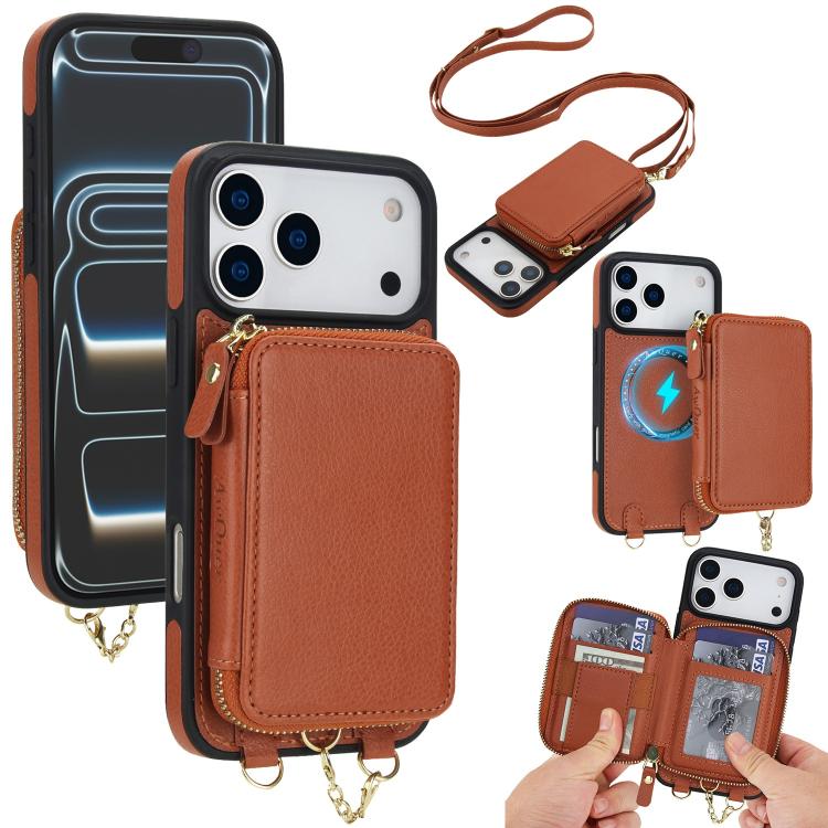 AwQuer 2 in 1 Crossbody Zipper Wallet Leather Back Phone Case, For iPhone 17 Pro Max, For iPhone 17 Pro, For iPhone 17, For iPhone Air, For iPhone 16 Pro Max, For iPhone 16 Pro