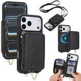 AwQuer 2 in 1 Crossbody Zipper Wallet Leather Back Phone Case, For iPhone 17 Pro Max, For iPhone 17 Pro, For iPhone 17, For iPhone Air, For iPhone 16 Pro Max, For iPhone 16 Pro