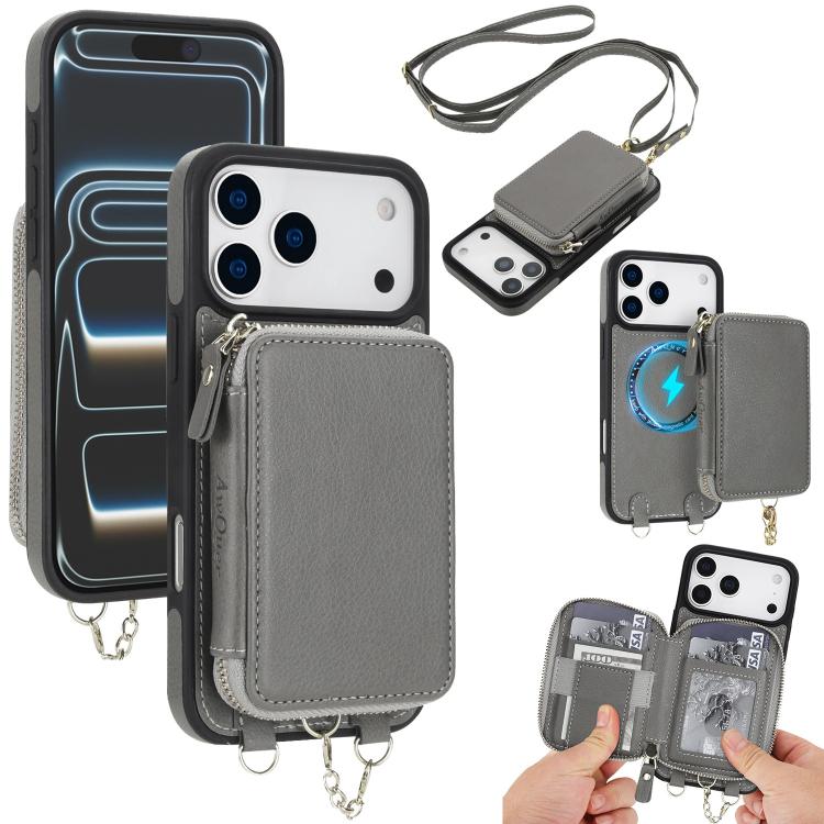 AwQuer 2 in 1 Crossbody Zipper Wallet Leather Back Phone Case, For iPhone 17 Pro Max, For iPhone 17 Pro, For iPhone 17, For iPhone Air, For iPhone 16 Pro Max, For iPhone 16 Pro