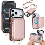 AwQuer 2 in 1 Crossbody Zipper Wallet Leather Back Phone Case, For iPhone 17 Pro Max, For iPhone 17 Pro, For iPhone 17, For iPhone Air, For iPhone 16 Pro Max, For iPhone 16 Pro