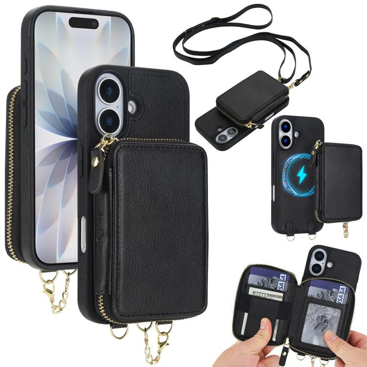 AwQuer 2 in 1 Crossbody Zipper Wallet Leather Back Phone Case, For iPhone 17 Pro Max, For iPhone 17 Pro, For iPhone 17, For iPhone Air, For iPhone 16 Pro Max, For iPhone 16 Pro