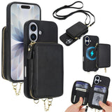AwQuer 2 in 1 Crossbody Zipper Wallet Leather Back Phone Case, For iPhone 17 Pro Max, For iPhone 17 Pro, For iPhone 17, For iPhone Air, For iPhone 16 Pro Max, For iPhone 16 Pro
