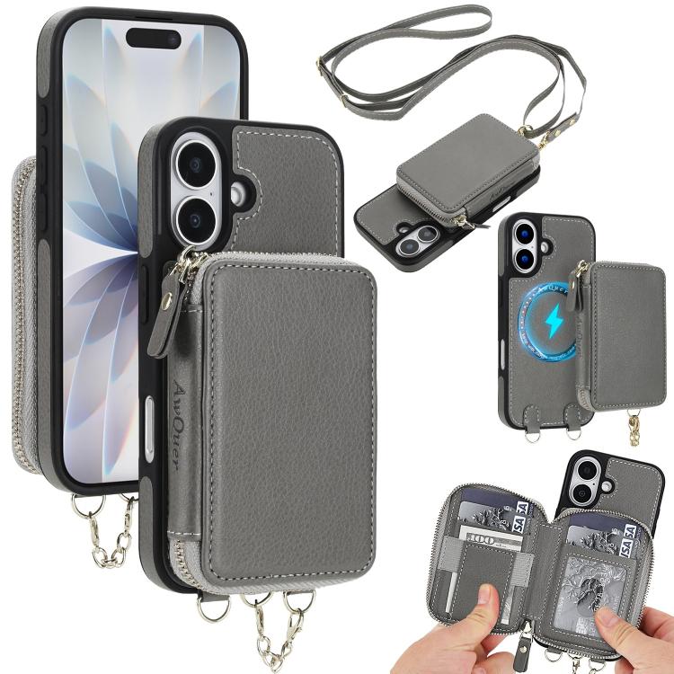 AwQuer 2 in 1 Crossbody Zipper Wallet Leather Back Phone Case, For iPhone 17 Pro Max, For iPhone 17 Pro, For iPhone 17, For iPhone Air, For iPhone 16 Pro Max, For iPhone 16 Pro