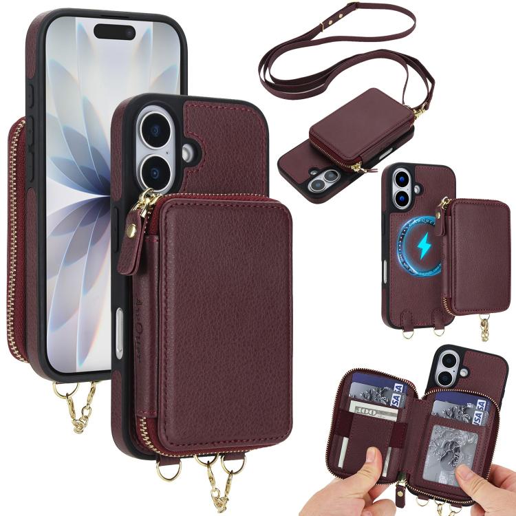AwQuer 2 in 1 Crossbody Zipper Wallet Leather Back Phone Case, For iPhone 17 Pro Max, For iPhone 17 Pro, For iPhone 17, For iPhone Air, For iPhone 16 Pro Max, For iPhone 16 Pro