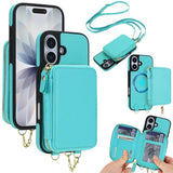 AwQuer 2 in 1 Crossbody Zipper Wallet Leather Back Phone Case, For iPhone 17 Pro Max, For iPhone 17 Pro, For iPhone 17, For iPhone Air, For iPhone 16 Pro Max, For iPhone 16 Pro