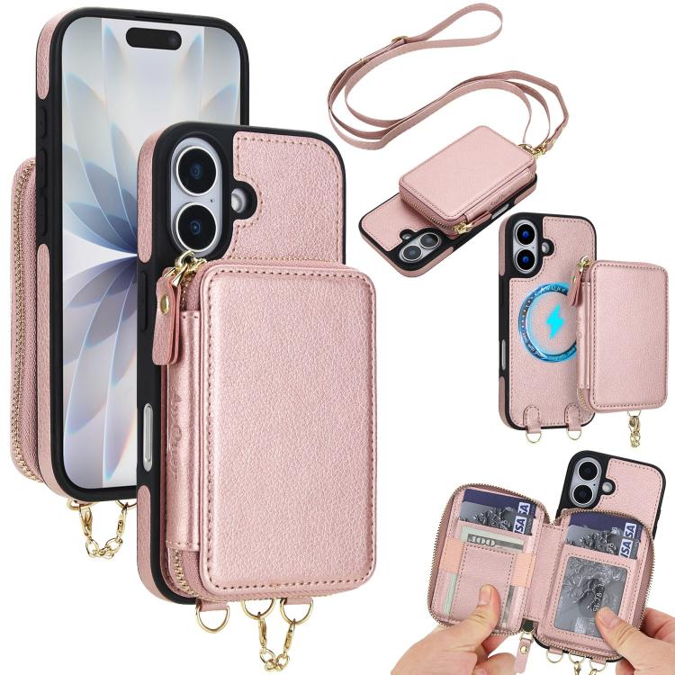 AwQuer 2 in 1 Crossbody Zipper Wallet Leather Back Phone Case, For iPhone 17 Pro Max, For iPhone 17 Pro, For iPhone 17, For iPhone Air, For iPhone 16 Pro Max, For iPhone 16 Pro