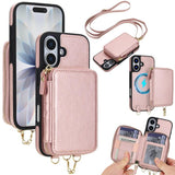 AwQuer 2 in 1 Crossbody Zipper Wallet Leather Back Phone Case, For iPhone 17 Pro Max, For iPhone 17 Pro, For iPhone 17, For iPhone Air, For iPhone 16 Pro Max, For iPhone 16 Pro