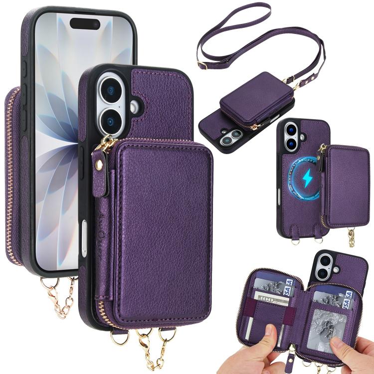 AwQuer 2 in 1 Crossbody Zipper Wallet Leather Back Phone Case, For iPhone 17 Pro Max, For iPhone 17 Pro, For iPhone 17, For iPhone Air, For iPhone 16 Pro Max, For iPhone 16 Pro