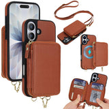 AwQuer 2 in 1 Crossbody Zipper Wallet Leather Back Phone Case, For iPhone 17 Pro Max, For iPhone 17 Pro, For iPhone 17, For iPhone Air, For iPhone 16 Pro Max, For iPhone 16 Pro