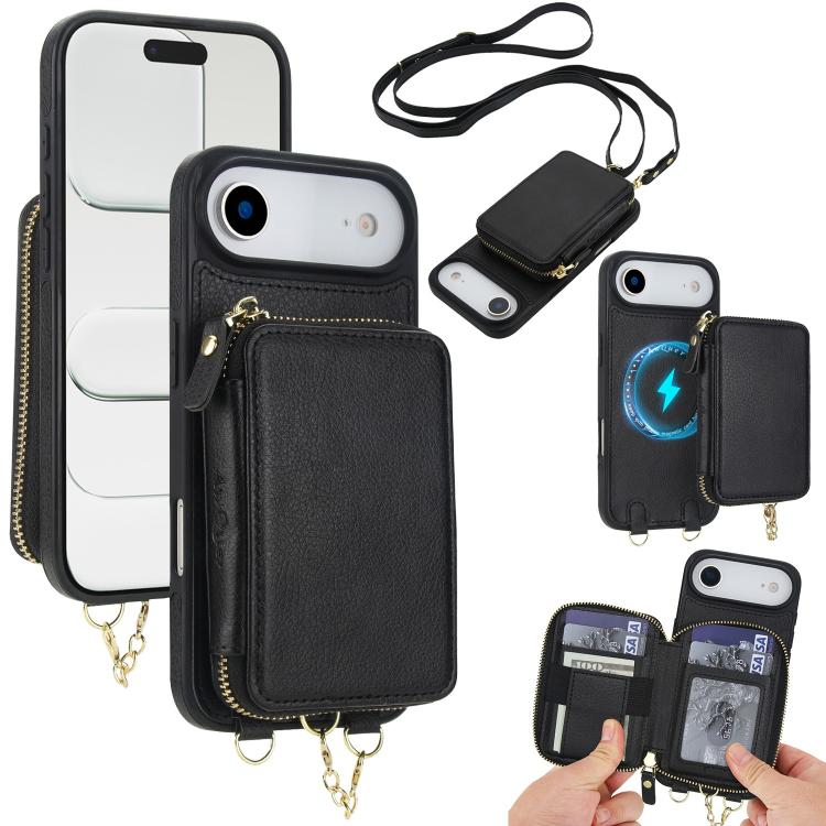 AwQuer 2 in 1 Crossbody Zipper Wallet Leather Back Phone Case, For iPhone 17 Pro Max, For iPhone 17 Pro, For iPhone 17, For iPhone Air, For iPhone 16 Pro Max, For iPhone 16 Pro