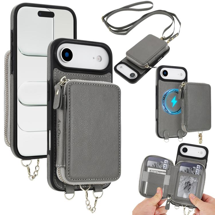 AwQuer 2 in 1 Crossbody Zipper Wallet Leather Back Phone Case, For iPhone 17 Pro Max, For iPhone 17 Pro, For iPhone 17, For iPhone Air, For iPhone 16 Pro Max, For iPhone 16 Pro
