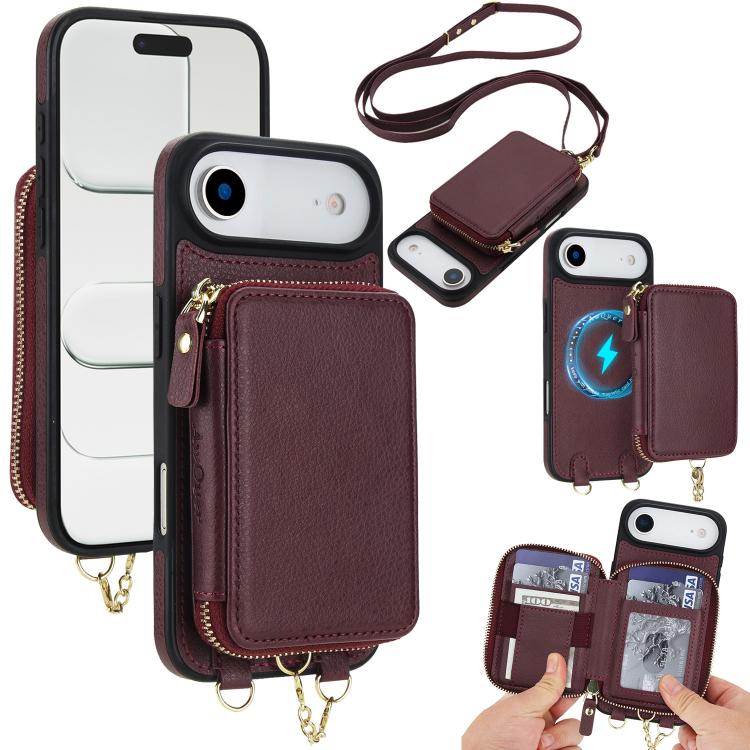AwQuer 2 in 1 Crossbody Zipper Wallet Leather Back Phone Case, For iPhone 17 Pro Max, For iPhone 17 Pro, For iPhone 17, For iPhone Air, For iPhone 16 Pro Max, For iPhone 16 Pro