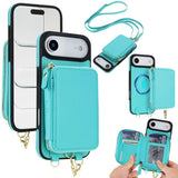 AwQuer 2 in 1 Crossbody Zipper Wallet Leather Back Phone Case, For iPhone 17 Pro Max, For iPhone 17 Pro, For iPhone 17, For iPhone Air, For iPhone 16 Pro Max, For iPhone 16 Pro