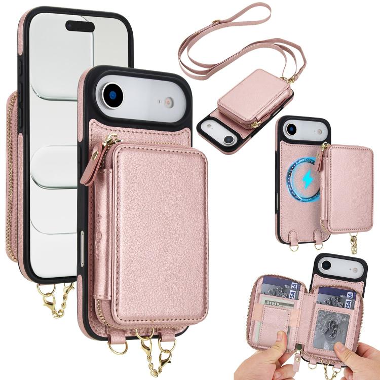 AwQuer 2 in 1 Crossbody Zipper Wallet Leather Back Phone Case, For iPhone 17 Pro Max, For iPhone 17 Pro, For iPhone 17, For iPhone Air, For iPhone 16 Pro Max, For iPhone 16 Pro