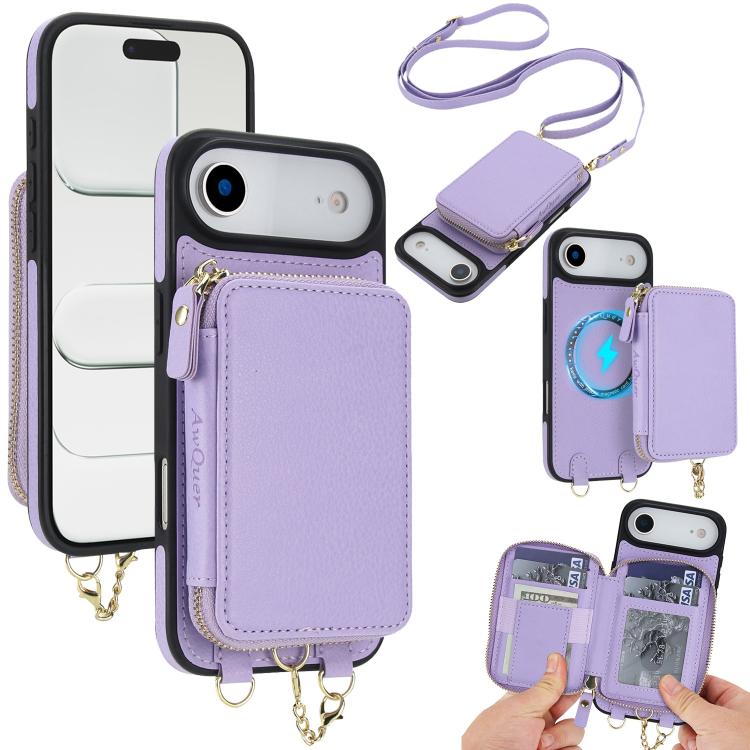 AwQuer 2 in 1 Crossbody Zipper Wallet Leather Back Phone Case, For iPhone 17 Pro Max, For iPhone 17 Pro, For iPhone 17, For iPhone Air, For iPhone 16 Pro Max, For iPhone 16 Pro