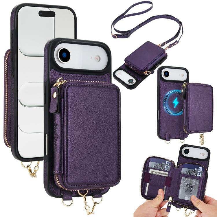 AwQuer 2 in 1 Crossbody Zipper Wallet Leather Back Phone Case, For iPhone 17 Pro Max, For iPhone 17 Pro, For iPhone 17, For iPhone Air, For iPhone 16 Pro Max, For iPhone 16 Pro