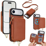 AwQuer 2 in 1 Crossbody Zipper Wallet Leather Back Phone Case, For iPhone 17 Pro Max, For iPhone 17 Pro, For iPhone 17, For iPhone Air, For iPhone 16 Pro Max, For iPhone 16 Pro