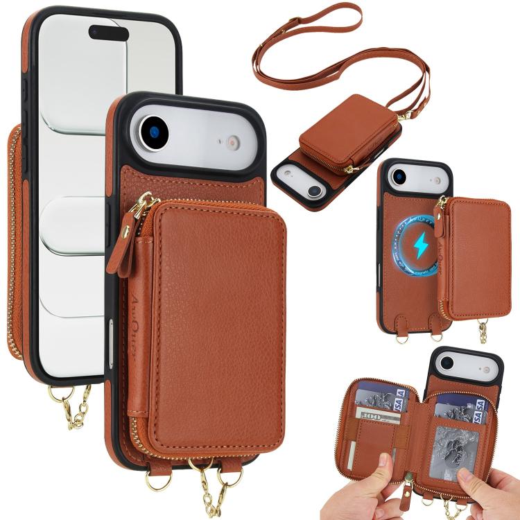 AwQuer 2 in 1 Crossbody Zipper Wallet Leather Back Phone Case, For iPhone 17 Pro Max, For iPhone 17 Pro, For iPhone 17, For iPhone Air, For iPhone 16 Pro Max, For iPhone 16 Pro