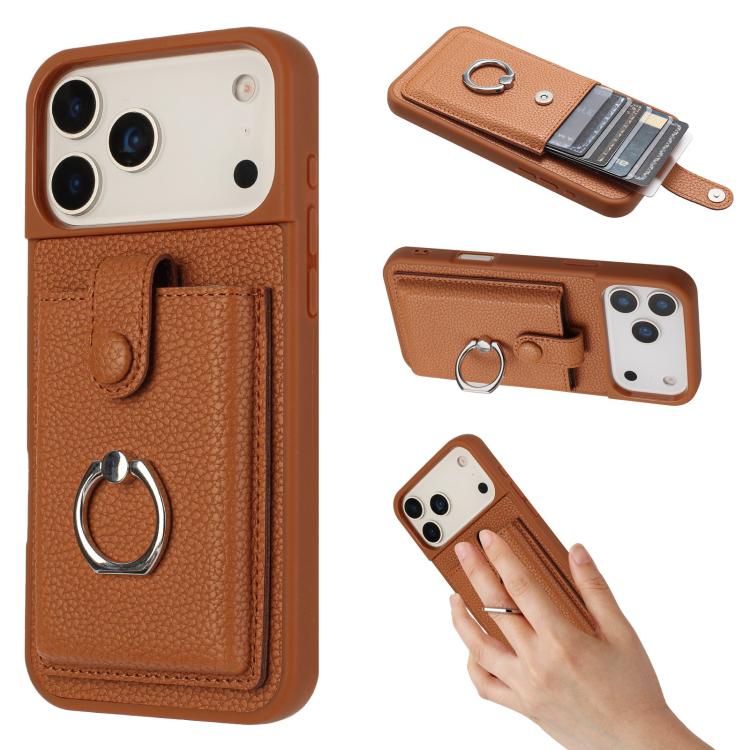 Litchi Texture Drawing Card Bag Ring Holder Phone Case, For iPhone 17 Pro Max, For iPhone 17 Pro, For iPhone 17, For iPhone Air