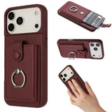 Litchi Texture Drawing Card Bag Ring Holder Phone Case, For iPhone 17 Pro Max, For iPhone 17 Pro, For iPhone 17, For iPhone Air