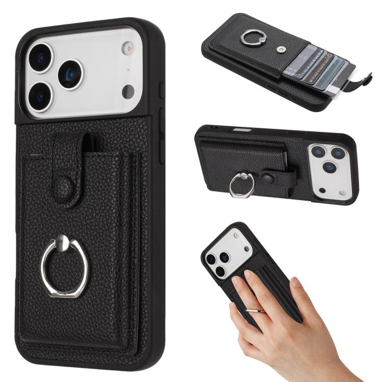Litchi Texture Drawing Card Bag Ring Holder Phone Case, For iPhone 17 Pro Max, For iPhone 17 Pro, For iPhone 17, For iPhone Air