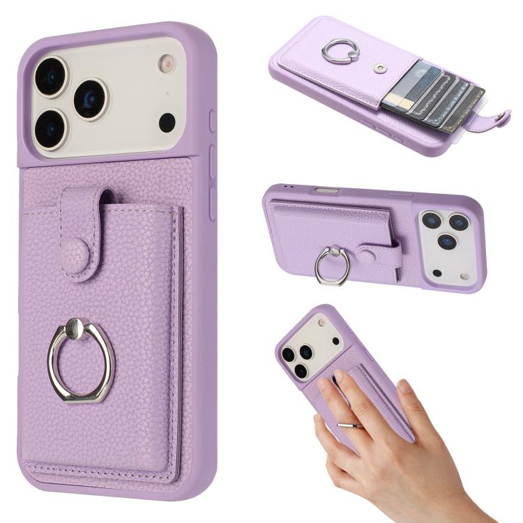 Litchi Texture Drawing Card Bag Ring Holder Phone Case, For iPhone 17 Pro Max, For iPhone 17 Pro, For iPhone 17, For iPhone Air