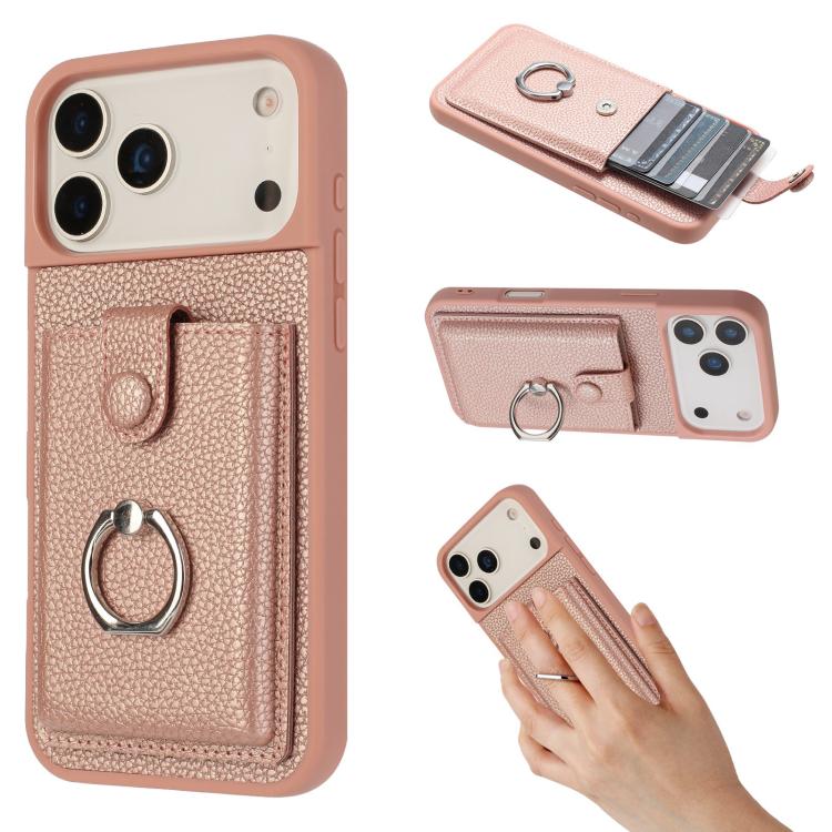 Litchi Texture Drawing Card Bag Ring Holder Phone Case, For iPhone 17 Pro Max, For iPhone 17 Pro, For iPhone 17, For iPhone Air