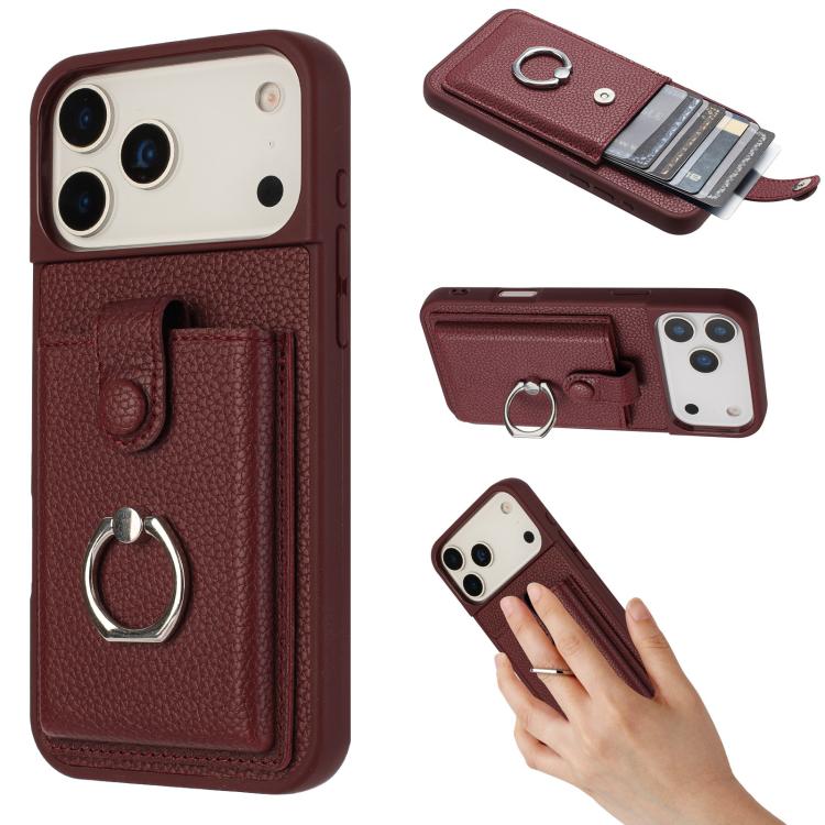 Litchi Texture Drawing Card Bag Ring Holder Phone Case, For iPhone 17 Pro Max, For iPhone 17 Pro, For iPhone 17, For iPhone Air
